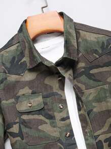 Manfinity Hypemode Plus Size Men's Camouflage Print Long Sleeve Denim Shirt