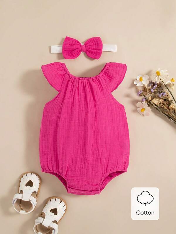 SHEIN Barboteuse à col rond à manches courtes mignonne pour bébé nouveau-né