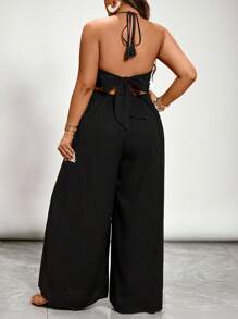 SHEIN VCAY Plus Size Solid Color Minimalist Loose Jumpsuit, Casual Everyday Wear, Summer Boho Beach Spring Break Outfit