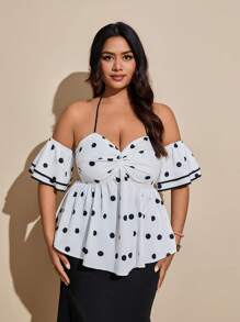 Viva Relle 2025 Women Plus Size Elegant Fashionable Daily Tie-Up Decor Cinched Waist Streetwear Stylish Spring/Summer Fabric Cuff Double Layer Versatile Blouse - White - View 3