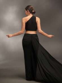 Cheriluna Maternity Luxury Elegant Shawl Photography Robe For Maternity Photos, Baby Christening Parties - Black - View 2