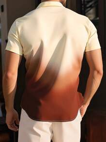 Manfinity Homme Men's Gradient Color Print Single-Breasted Casual Short Sleeve Shirt, Summer - Yellow - View 2
