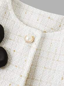 SHEIN Ensemble élégant pour jeune fille avec blouse à manches bouffantes courtes à simple boutonnage et jupe trapèze avec décor floral