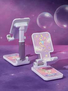 Pop Mart Azura X SHEIN 卡通图案可调节折叠手机支架，兼容手机和平板电脑，带防滑底座和便捷充电接口。耐用的手机底座带有保护垫 - 白色 - 查看 4