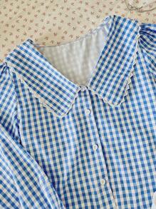 INAWLY Women's Bright Yellow Bubble Plaid Cute Loose Long Sleeve Fungus Lace Shirt Fall Cloth For Women