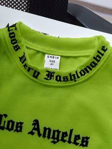 SHEIN Boy's Casual Funny English Letter Graphic Round Neck Short Sleeve T-Shirt, Suitable For Daily Wear, School, Outings, Sports, Spring/Summer Season - Green - View 4