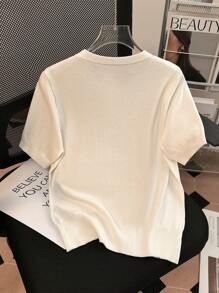 INAWLY Women's Short Sleeve Studded Butterfly Decor Knit Top