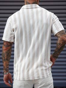 Manfinity Homme Men's Casual Striped Button Polo Shirt With Half Placket, Summer, Brown And White Striped Shirt - Multicolor - View 5