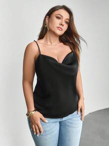 SHEIN Privé Plus Cowl Neck Cami Top - Black - View 9