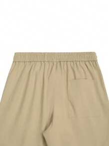 Manfinity Homme Men's Casual Solid Color Drawstring Waist Fold Pleated Pants - Khaki - View 6