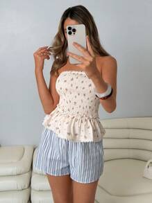 Roylia Women's Casual Romantic Ditsy Floral Ruffle Hem Bandeau Tube Top - Multicolor - View 3