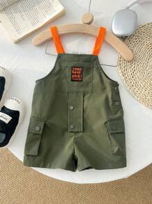 Baby Unisex Casual Comfortable Versatile Cute Contrast Color Cargo Pocket Romper - Multicolor - View 3