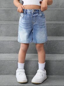 SHEIN Young Girls Y2K Pockets Loose Casual Retro Denim Shorts For Spring And Summer Casual Vacation - Light Wash - View 5
