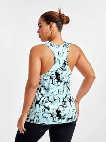 Easithlete Full Print Asymmetric Hem Round Neck Summer Sports Tank Top Glowmode Camo - Mint Blue - View 2