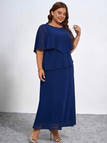 SHEIN Clasi Plus Solid Cape Dress - Navy Blue - View 4