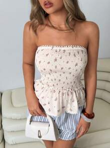 Roylia Women's Casual Romantic Ditsy Floral Ruffle Hem Bandeau Tube Top - Multicolor - View 1