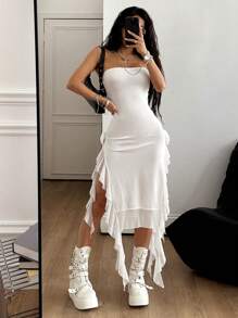 Coolane Women's Summer Concert Rave Festival Western Wear Boho Vacation Outfits Modest Backless Flower Tassel Fitted Tube Dress For Elegant - White - View 7