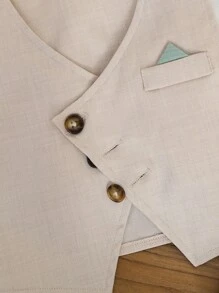 2 件套男婴正式绅士西装套装 - 纯色不对称翻领仿口袋背心和松紧腰休闲裤，（不含衬衫，不含蝴蝶结配饰），常规款式，适合所有季节，适用于生日派对、表演、婚礼、洗礼、生日庆祝和其他正式场合 - 彩色 - 查看 6