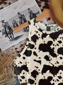 SHEIN EZwear 休闲简约圆领奶牛印花西部波西米亚风修身背心，适合夏季、度假、春假穿着 - 彩色 - 查看 7