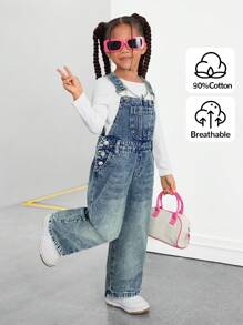 SHEIN Salopette di jeans larghe e morbide con tasche per giovani ragazze