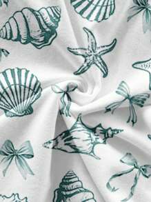 Soleia 女士休闲假日蝴蝶结前短款上衣和紧身短裤套装，适合夏季和度假，海洋动物印花，贝壳印花，复古风格，休闲假日风格，性感风格，可爱，Y2K 椰子女孩，波西米亚风，音乐节，适合夏季 - 白色 - 查看 7