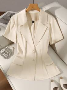 Flirla High-End Luxe Fashion Cinched Waist Elegant Plus Size Women Short Sleeve Blouse