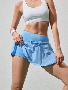 Gameset SHEIN Sport Shorts sportivi casual con nodo, di colore tinta unita, per l'estate - Blu - Visualizzare 5