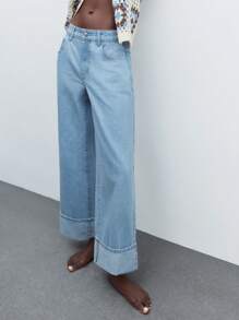 Maija 女士秋季休闲低腰阔腿牛仔裤，适合城市通勤、商务、休闲装、办公室、派对 - 淺色水洗藍 - 查看 5