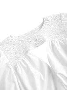 TSS Blusa de manga abullonada con volante y diseño calado tejido en blanco - Blanco - Ver 7