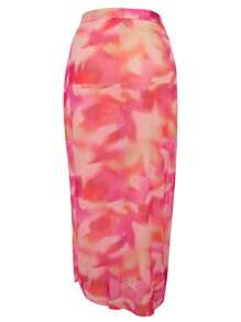 Swim Oasis Plus Size Women's 3-Piece Pink Asymmetrical Shoulder Fashion Elegant Beach Vacation Floral Print Bikini Set With Sarong Beach Outfit For Summer, For Going Out - Pink - View 6