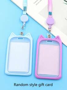 1pc Cute Minimalist Style Creative Cat Student Campus Card Sleeve Portable Work ID Protective Cover With Hanging Rope Campus Student Card Set Used In School Or Work For Men And Women - Multicolor - View 4