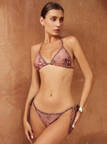 Swim Chiccia Bikini doux à contraste de couleurs vintage, floral, ange et léopard pour femmes, idéal pour les vacances