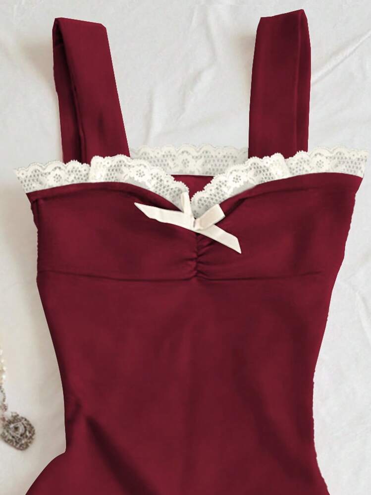 SHEIN Robe cami d'été pour femme avec décorations en nœud papillon, patchwork et ourlet plissé