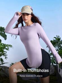 In My Nature 纯色侧开叉运动瑜伽长袖户外T恤徒步旅行女士服装