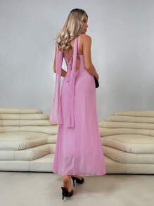 Roylia Women's Elegant Sleeveless V-Neck Draped Dress, Suitable For Party - Pink - View 3