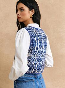 Poéselle Women's Vintage Floral Print Front Tie Camisole Vest