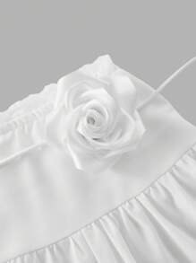 SHEIN MOD Women's White Ruffled Hem Short Skirt With Belt, Boho Skirt, Holiday, Casual Skirt, Holidays Skirt, Vacation Hippie Casual Bohemian Skirt, Spring&Summer Skirt,Concert,Western Wear