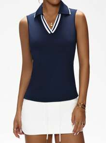 Easithlete VISCOSE Striped Print Sleeveless Sports Top