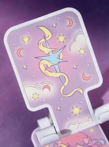 Pop Mart Azura X SHEIN 卡通图案可调节折叠手机支架，兼容手机和平板电脑，带防滑底座和便捷充电接口。耐用的手机底座带有保护垫 - 白色 - 查看 5