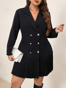 SHEIN Clasi Vestido de negocios y diario de doble botonadura con cuello de solapa para mujer de talla grande en unicolor