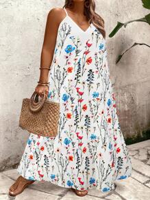 SHEIN Holidaya Đầm dài rộng in hoa cỡ lớn cho nữ - Nhiều màu - Xem 8