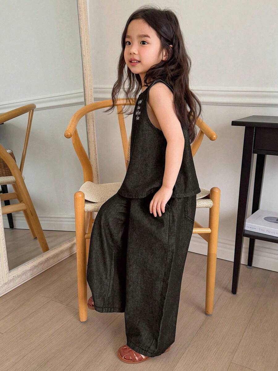 DAZY Young Girls Denim Two Pieces Outfits,Girls Summer Outfits - Dark Grey - View 1