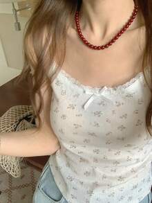 DAZY Women's Lace Camisole Top With Tiny Ditsy Floral Mesh Panel, Revealing - Multicolor - View 1