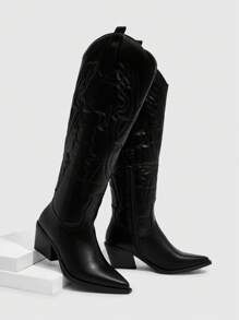 Daringsoles Botas de caña media de punta estrecha en color negro, estilo minimalista para mujer - Negro - Ver 6