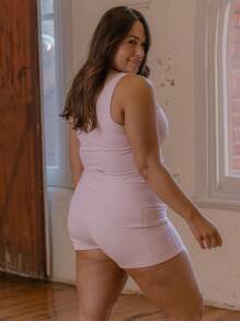 Aralina Curve Leisurewear V Neck Cami Active Workout Top - Pink - View 2