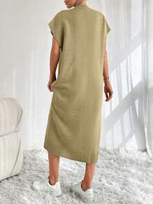 EURMUSE 纯色纽扣细节蝙蝠袖毛衣裙