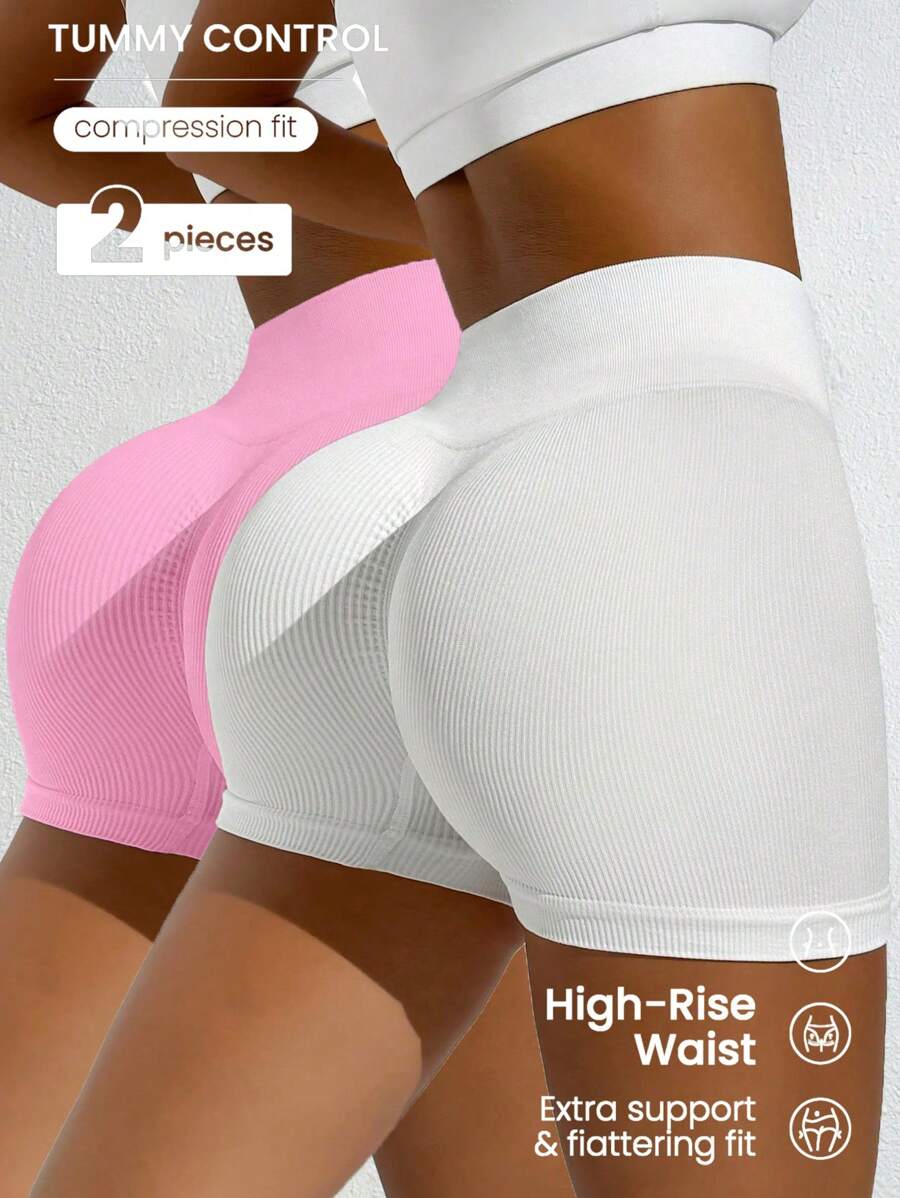 Easithlete Solid High Waist Skinny Stretch Yoga Shorts, Summer Workout Short - Multicolor - View 1
