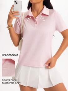 SHEIN Sport Studio Camiseta polo de manga corta de unicolor para mujer de yoga y fitness