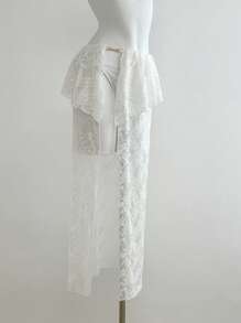 SHEIN Unity Women's Casual Vacation Lace Metallic Button Skirt, Spring & Summer - White - View 3