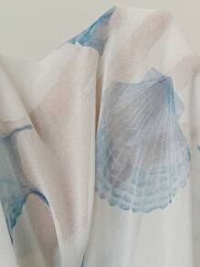 SHEIN EZwear Plus Size Summer Vacation Casual Beachside Shell Print Lightweight Long Cardigan - Blue and White - View 6